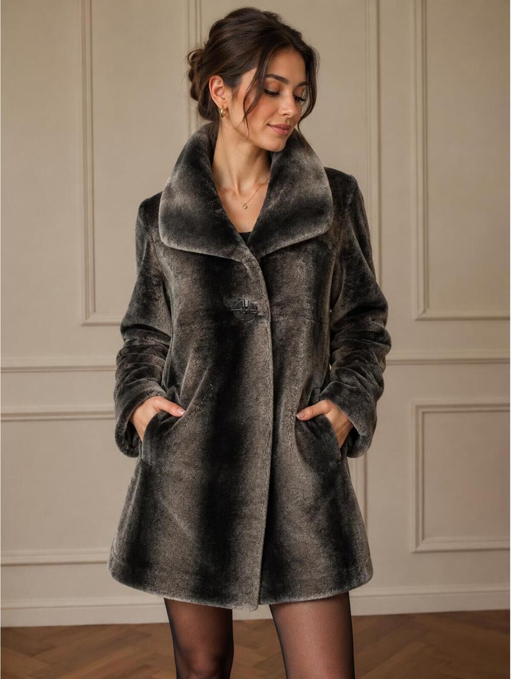 Johnston & Murphy Faux Fur Swing Coat‎ Brown Plush Jacket XS